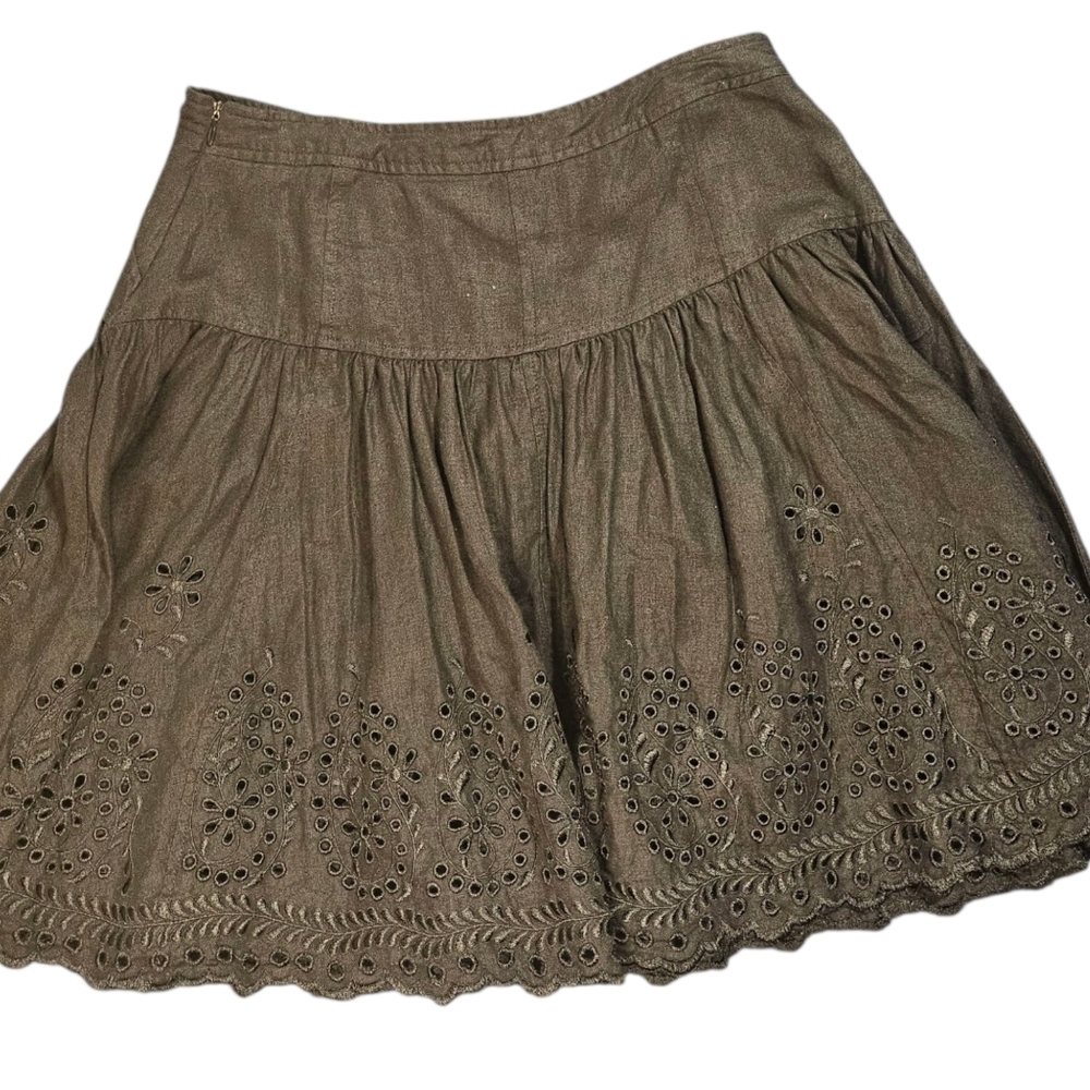 Vintage Y2K Diane vonFurstenberg DVF Black Linen Floral Mini Skirt Medium - Picture 2 of 8
